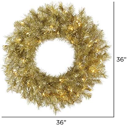 Vickerman 30 Greante artificial de Natal de Tinsel Gold e Prata, Luzes Incandescentes Dura -Dura - Tinsel Faux Christmas Wreath - Decoração