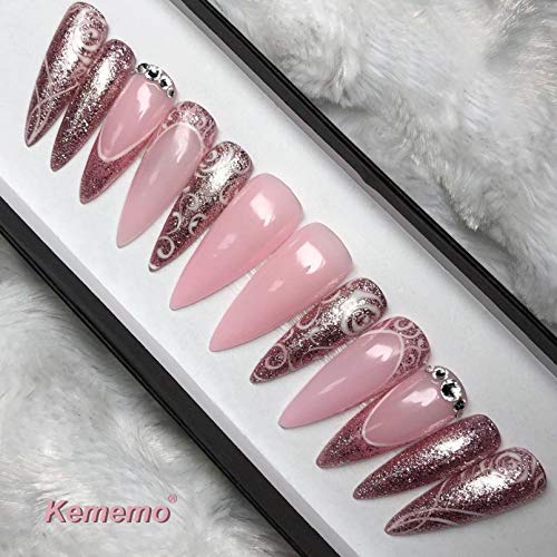 600pcs longos estiletto dicas de unhas falsas, kememo limagem capa completa unhas falsas, acrílico em unhas para salões