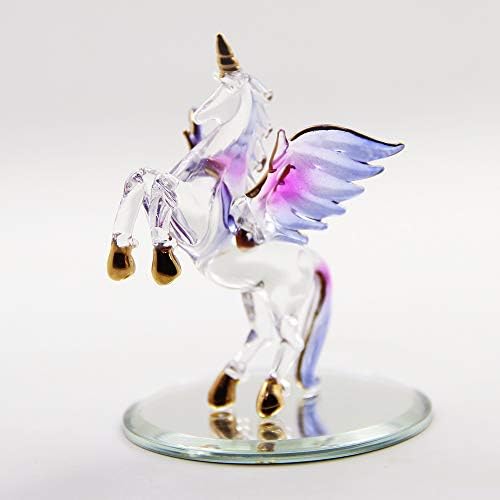 Dream Unicorn Lampworking requintado unicórnio minúsculo com asas de vidro de vidro de vidro de vidro de vidro de vidro de cristal estátua estatueta estatueta de estatueta