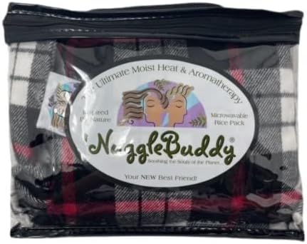 'Nugglebuddy novo! Microwavable Hody Heat & Aromaterapia Flanela xadrez preta, vermelha e branca com aromaterapia de Spearmint Eucalyptus.