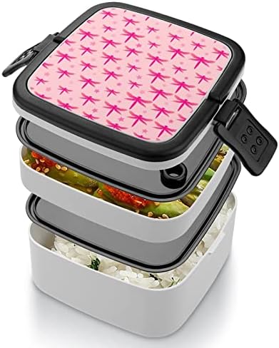 Libélulas rosa engraçadas tudo em um recipiente de almoço de caixa bento com colher para viagens de trabalho piquenique