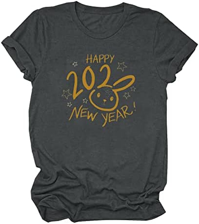 Camisas de tripulação de ano novo para mulheres 2023 Feliz Ano Novo Manga curta Crewneck Tshirts Casual Casual Casual