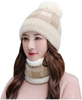 Pulseiras de ouvido femininas adicionam ciclo térmico em flocagem quente chapéu de inverno tricô chapéu de cachecol vintage