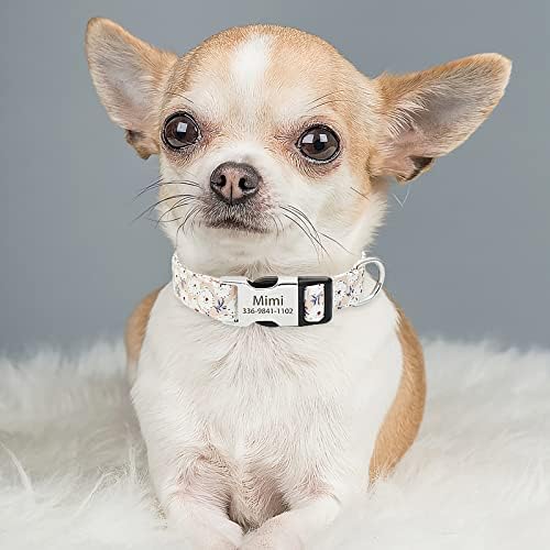 Colares de cães florais personalizados com nome, colares de cães macios personalizados com fivela de gravação para cães grandes médios, branco 2)