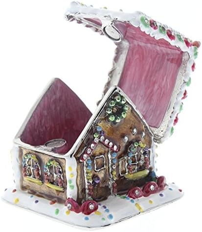 Caixa de bugigangas de casas de gengibre, cristal swarovski conjunto, esmalte colorido pintado à mão sobre base sólida de estanho,
