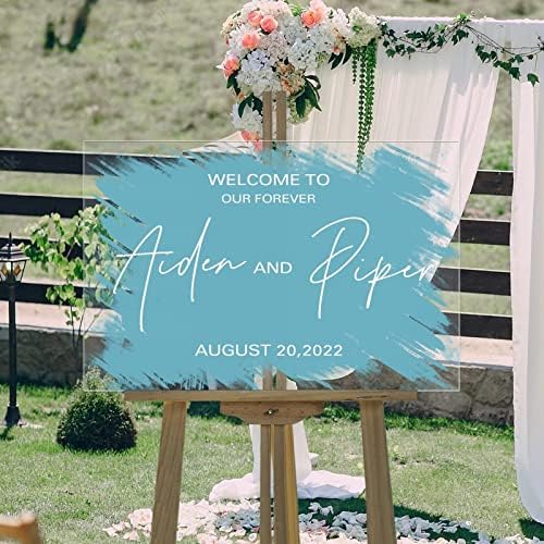 Blue Watercolor Back Paint Acrílico Bem -vindo ao casamento Welcome Welcome Welcome Obnize Welcome Welcome Wedding Wedding