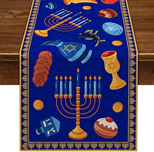 NEPNUSER HANUKKAH RUNNER RUNNER Judaico Chanukah Cover Decoration Star of David Festival Day Kitchen Dining Room Decor-72inches