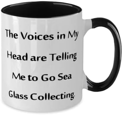 Vidro do mar de sarcasmo Presentes colecionadores, as vozes na minha cabeça estão me dizendo, caneca de 11 onças para coleta de vidro do mar, copo de vidro marinho engraçado, caneca de caneca de dois tons de 11 onças, vidro do mar