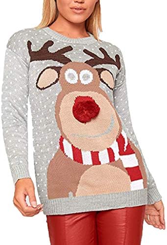 Topunder Women Women Christmas Deer quente malha de suéter de suéter comprido blusa de suéter