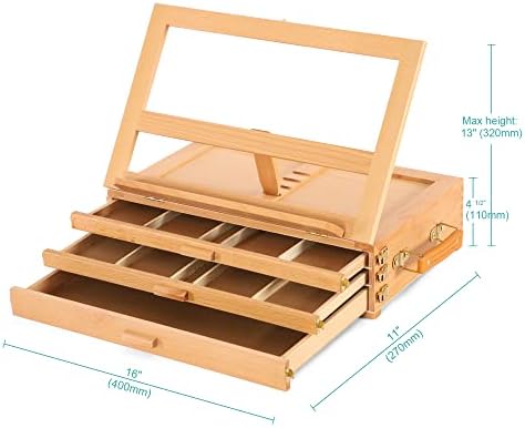 Viswin Large Ajustável Cavalia de Armazenamento de 3 gavetas Cavalina, cavalete de mesa de mesa de mesa de beechwood Premium, cavalete