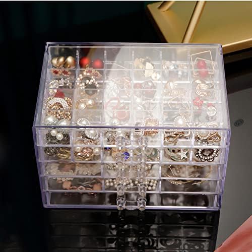 Caixa de jóias de jóias de acrílico QIYUSHRY Caixa de armazenamento 5 gavetas Clear Jóias transparentes do suporte de armazenamento do suporte 55 Organizador da bandeja de compartimento para anéis de colar de brinco Bracelete