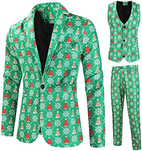 Wocachi Mens Suits 3 peças Terno de Natal Slim Fit for Men Onched Lapeel Formal Prom Tuxedos Jaqueta Pants Colete Conjunto