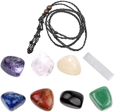 Selenite Stick 7 Chakra Healing Crystal Charts Conjunto - Capitão de macramas artesanais e suporte de pingente de energia intercambiável