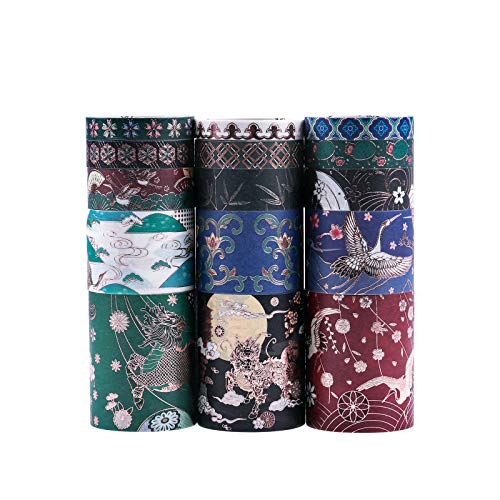Fita washi ampla vintage dizdkizd, 15 rolos de fita washi japonês de papel alumínio, fita de artesanato decorativo de