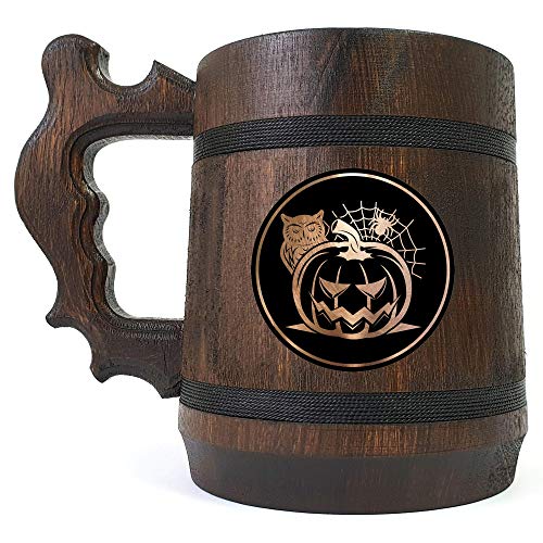 Halloween Pumpkin Beer Stein, presente personalizado de Halloween, tanque de cerveja de madeira, presente personalizado,