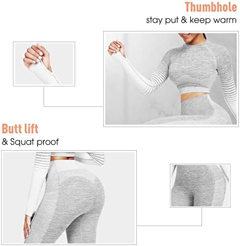 Conjuntos de exercícios de JoyMode para mulheres de 2 peças de cintura alta perneiras sem costura e roupa de ioga de topo