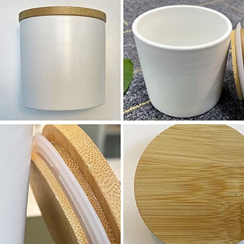 Whing Whing White White Kitchen Circular Cerâmica Jarros de açúcar, lava-louças Seguros, fáceis de limpar os recipientes de armazenamento de alimentos à prova de margem à prova de bambu com tampas de bambu