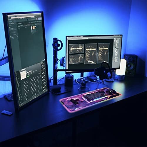 Almofada de mouse de jogos Gerlos RGB, almofada de mouse LED macio grande e estendida com 12 modos de iluminação 2 níveis de
