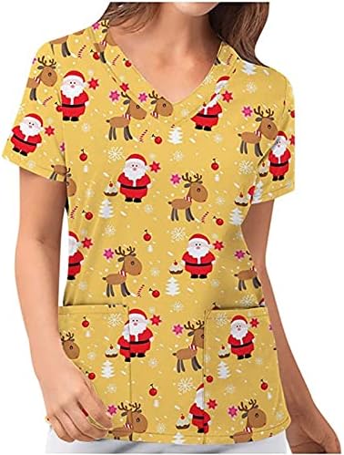T-shirt de Natal Tops de uniforme de trabalho para mulheres Tops impressos de férias PLUS TAMANHA TRÍNICA TRABALHO