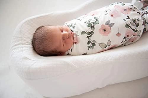 Recém-nascido cobertor, bebê recebendo embrulho com fita para a cabeça por 0-3 meses, menina e menino