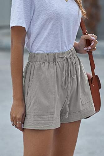 HVEPUO Mulheres shorts de verão casuais elásticos calças curtas de cintura alta com bolsos