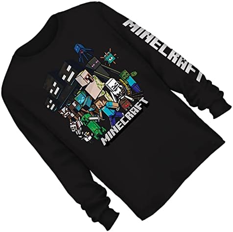 T -shirt de videogame de garotos do Minecraft - rosto preto e verde do rosto - camisa oficial de manga longa