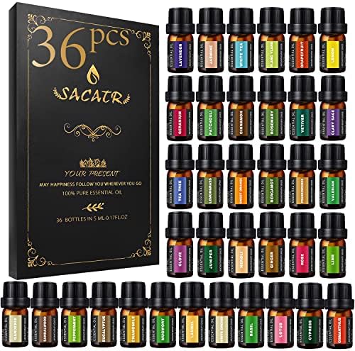36 Garrafas Conjunto de óleos essenciais-Óleos essenciais- Óleos essenciais naturais perfeitos para difusor, umidificador, aromaterapia, massagem, pele e cabelo, sabão, bombas de banho