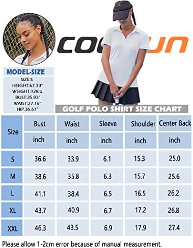 Camisa de golfe feminina de coorun camisa de pólo de manga curta v atlética de pescoço tampes atléticos rápida upf 50+ camisetas de tênis com colarinho