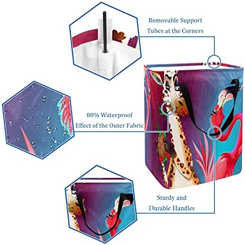 Girafa fofa e pássaro flamingo cestas de armazenamento de tamanho grande com alça, recipientes de organizadores