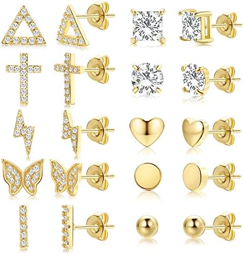 10 pares Brincos de cross cross cross para mulheres meninas, 14k Gold banhado