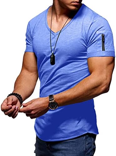 Treino muscular masculino T-shirt atlética Moda de fossa de manga curta Slim Fit Zipper Tee Top