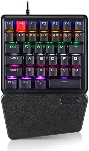 FOSA1 Teclado de jogo com uma mão com descanso à mão, teclado de jogo mecânico de uma mão RGB, teclado mecânico canhoto suporta