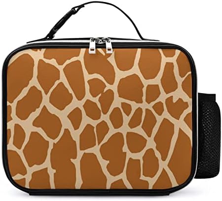 Padrão de girafa de vida selvagem Padrão de couro reutilizável lanche portátil Refriger Meal Tote Bag com alça de fivela destacável para piquenique de trabalho de escritório