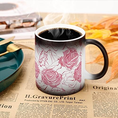 Rosas rosa personalizadas caneca mágica alteração de calor alteração de copo de xícara caneca de café personalizada de calor