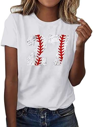 Tops de verão para mulheres, Tees gráficos de beisebol beisebol fofo de verão de manga curta de manga curta Tops de esportes