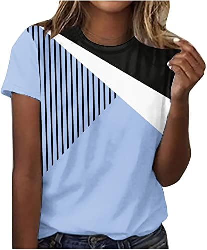 Blusa do pescoço da tripulação do outono de verão Mulheres curtas 3/4 manga 2023 Camiseta listrada vitoriana de algodão vitoriana para meninas ZJ