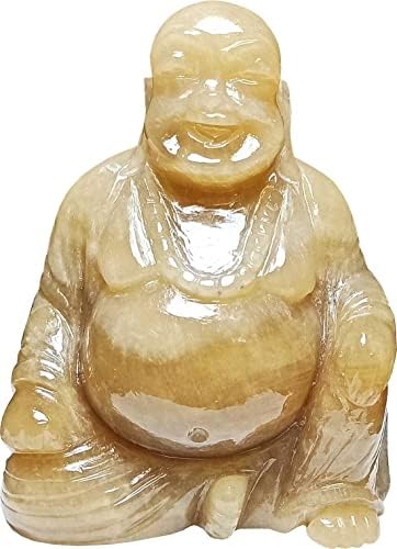 Allomin® Fluorite amarelo rindo Buda para riqueza dinheiro Sucesso Felicidade Hand esculpida Estátua Feliz Sabedoria Feng Shui Reiki