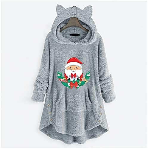 Hoodies de Natal para as orelhas de gato feminino Pullover de tampa de capuz de natal de maiús de maiús de mangas compridas capuz casual