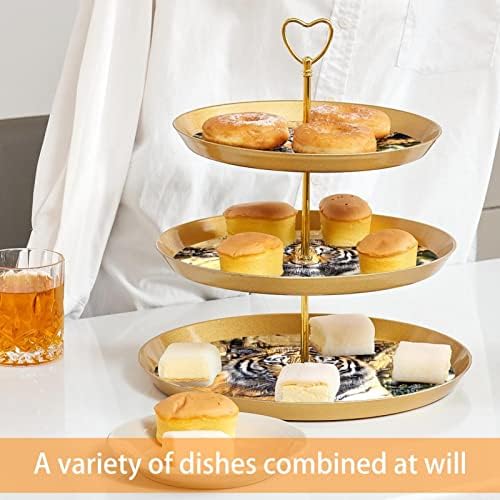 Bolo Stand Conjunto de 3 cupcake de camada STANS PLATE DE PASSAIS REUSIÁRIO PARA DORAÇÕES DE FESTO DE TEMO DE BRINHORIAÇÃO DE CASAMENTO, PAVAGEM DE AUTUNO DE TIGER ANEAL