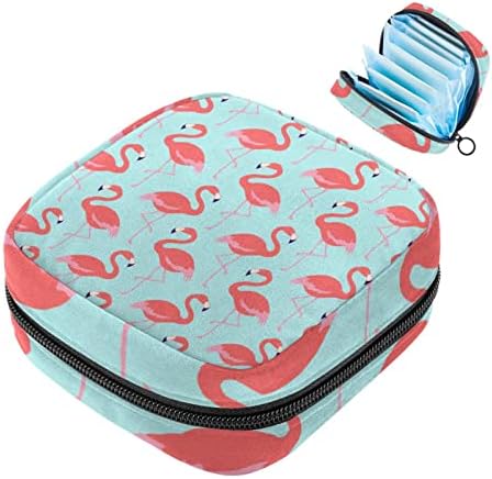 Flamingo rosa com bolsa de armazenamento de guardanapo sanitário azul, lineadores de calcinha menstrual de lancho