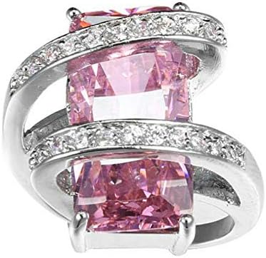 Play pailin lindo retângulo genuíno doce topázio rosa gemas prateado anel de casamento sz 6-10