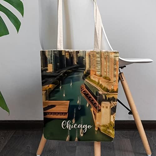Chicago Canvas Tote Bag City Travel Gift Saco de resíduos Camping Tote Gift para seu presente de aniversário amigável ao meio ambiente