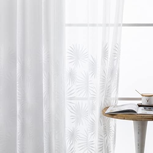 Daesar Sheer Voile Curtains 2 painéis, cortinas de quarto poliéster de poliéster folhas de palmeira transparentes brancas