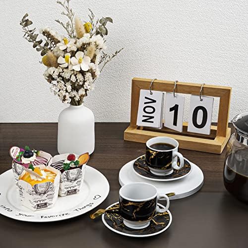 Conjunto de Dilibra de 6 porcelana expresso de café com pires e suporte de metal, 4 onças pequenos xícaras de canecas em cerâmica