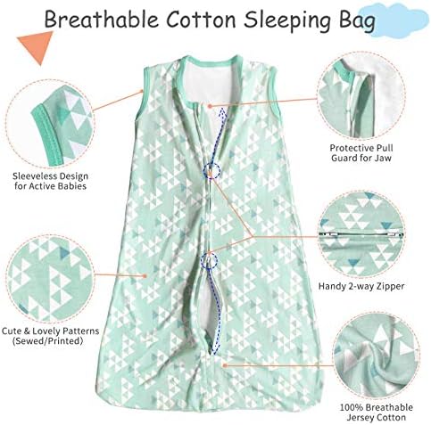 Bolsa de dormir de bebê de bebê, algodão bebê sono de bebê sem mangas de mangas vestíveis Swaddle Sleepbag, saco de sono de zíper duplo de zíper e respirável unissex