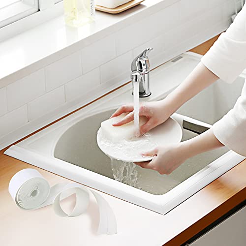 Fita de tira de calafetagem de Lunnte, fita de vedação de vedação auto-adesiva de PVC branca para o banheiro de banheiro de banheiro de banheiro da cozinha borda de parede do piso com ferramenta, 2 pcs