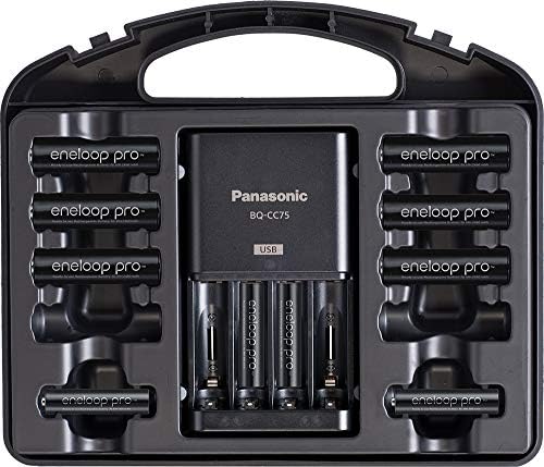 Panasonic K-KJ75KHC66A ENELOOP PRO CAPACIDADE BATERIAS RECULEGIAIS BATERIAS PACK 6AA, 6AAA, carregador de bateria avançado com porta de carregamento USB e caixa de armazenamento de plástico