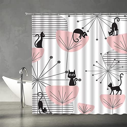 KTGHA Mid Century Black Cat Chuser Curtain Modern Starbursts Starbursts Atomic Padrão icônico Rosa abstrato geométrico 1950s 1960