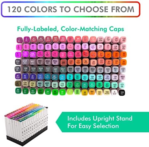 Marcadores de ponta dupla em 120 cores, marcadores de dupla face com sacola de caixa de viagem, marcadores de arte de