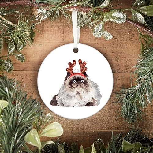 Animal de estimação com chifres de natal, ornamentos de cerâmica de gato feliz, gato com ornamentos de chifres, animal de estimação com chifres de 3 polegadas para a decoração de decoração de árvores de Natal do Natal, decoração de festa de ano novo